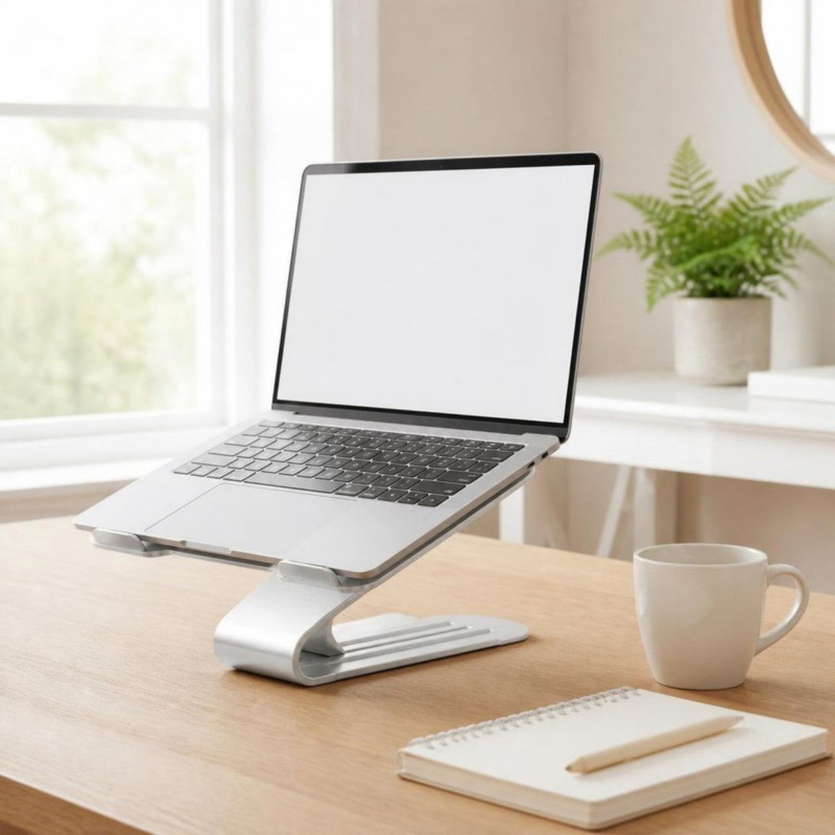 Laptopställ på skrivbordet