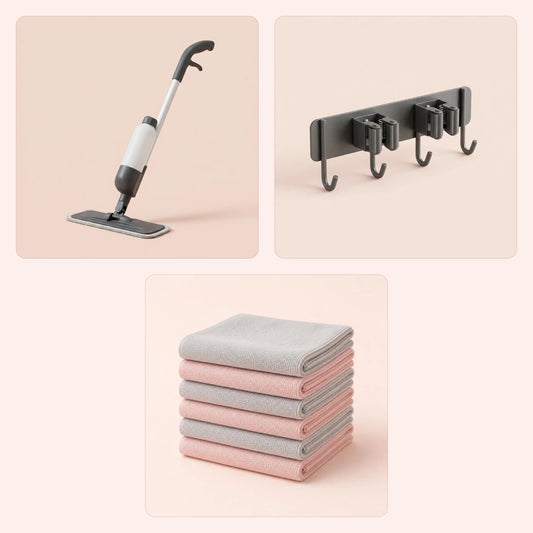 Paket: Städstart – sprejmopp, mopphängare och mikrofiberdukar